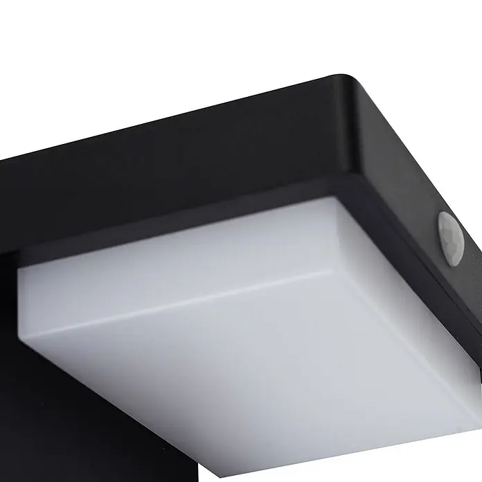Lindby LED Solar Wandleuchte aussen in schwarz, weiß, mit Bewegungsmelder, -  - Schwarze Leuchte mit weißem Diffusor und integriertem Bewegungssensor.