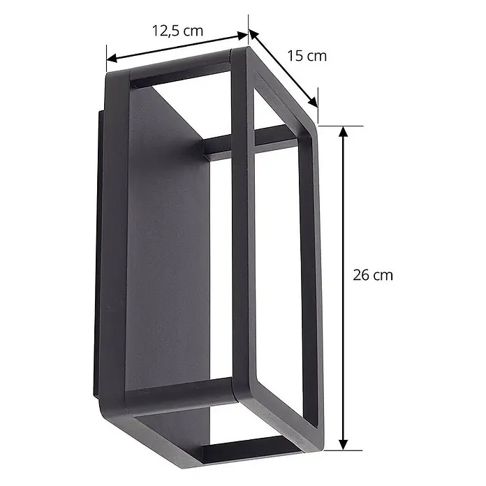 Lucande LED Wandleuchte aussen in schwarz matt, transparent, Aussenlampe -  - Schwarze rechteckige Wandleuchte mit offener Rahmenstruktur und abgerundeten Kanten.