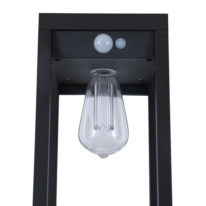Lindby LED Solar Wandleuchte aussen Smart Home in schwarz, transparent, mit -  - Schwarze Laternen-Außenlampe mit klarer Vintage-LED-Birne, Bewegungs- und Lichtsensoren.
