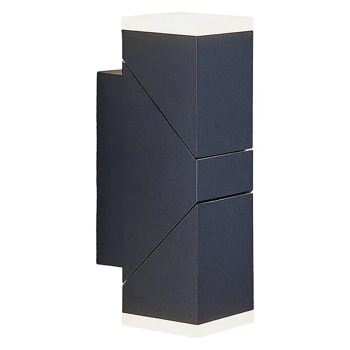 Lindby LED Wandleuchte aussen in anthrazit, weiß satiniert, Aussenlampe -  - Dunkelgraue geometrische Außenwandleuchte mit Up- und Downlight. Ihr kantiges Design bietet modernes Aussehen und funktionale Beleuchtung.