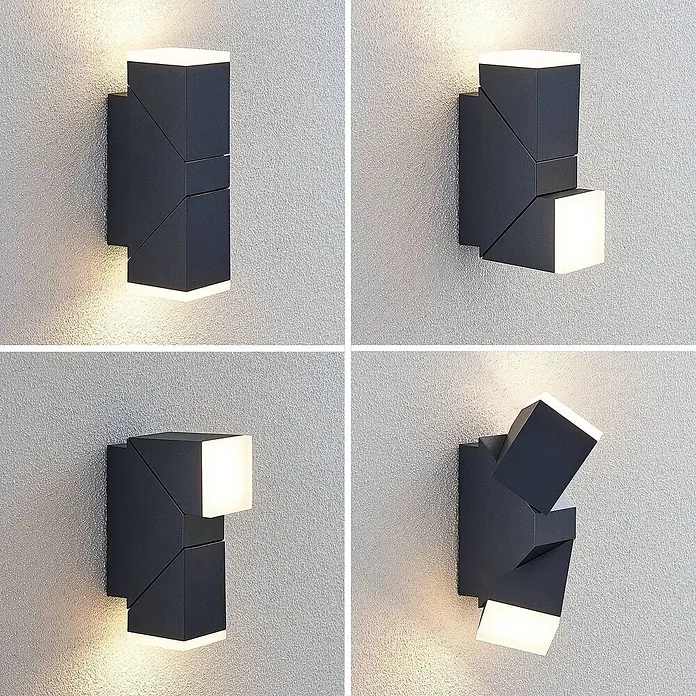 Lindby LED Wandleuchte aussen in anthrazit, weiß satiniert, Aussenlampe -  - Dunkelgraue geometrische Wandleuchte mit verstellbaren Würfelmodulen, die warmweißes Licht abgeben.