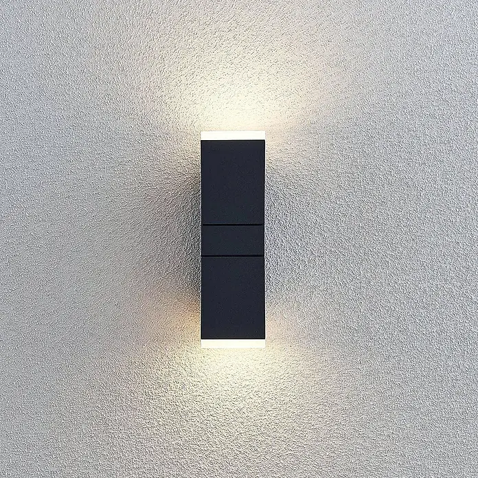 Lindby LED Wandleuchte aussen in anthrazit, weiß satiniert, Aussenlampe -  - Schwarze, rechteckige Außenwandleuchte mit Ober- und Unterlicht.