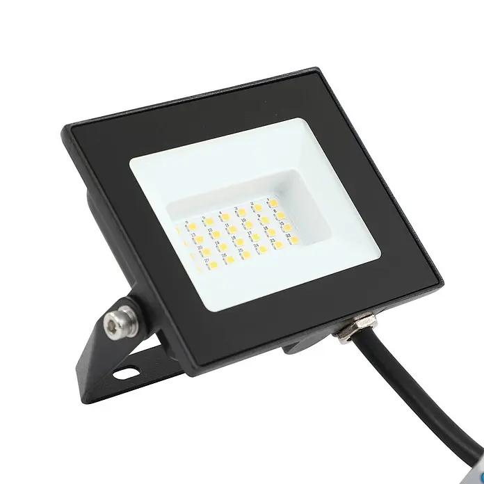 PRIOS LED Wandleuchte innen in schwarz, weiß, Wandstrahler -  - Schwarzer LED-Fluter mit gelben LED-Chips, verstellbarem Standfuß und angeschlossenem Stromkabel.