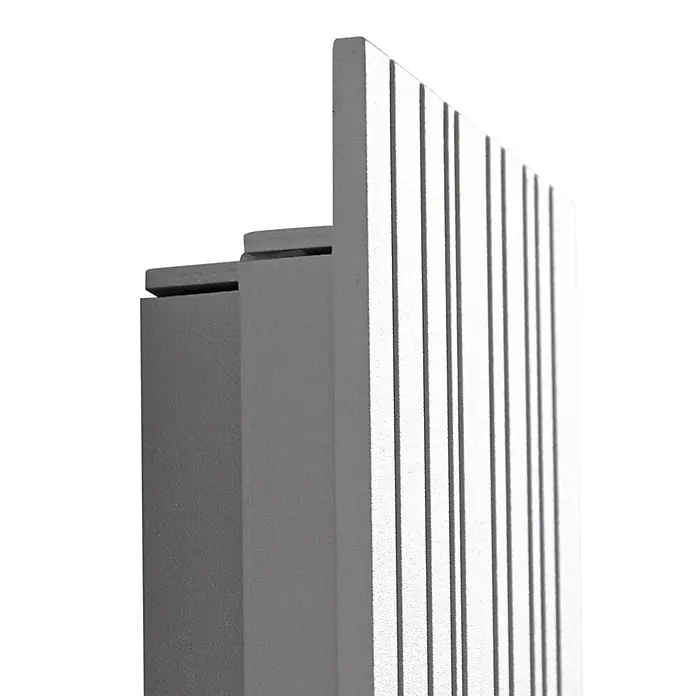 Lucande Außenwandleuchte Melira - alu / grau / zink, alu / grau / zink, IP65 - Graues, texturiertes Paneel mit vertikalen Rillen, Teil eines Modulsystems.