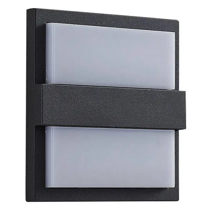 Lucande LED Wandleuchte aussen in anthrazit, weiß, Aussenlampe Wand -  - Moderne dunkelgraue Außenwandleuchte mit zwei weißen Lichtpaneelen.