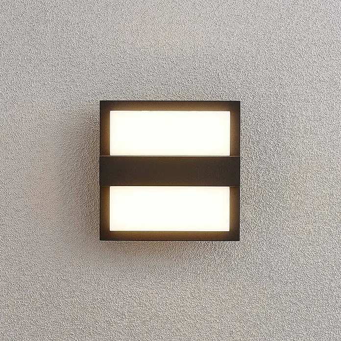 Lucande LED Wandleuchte aussen in anthrazit, weiß, Aussenlampe Wand -  - Moderne Wandleuchte aus dunklem Metall mit zwei rechteckigen Leuchtfeldern.