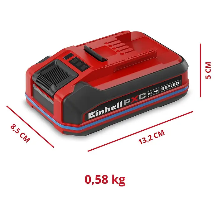 Einhell PXC 18V Batería Sealed - 18 V, 3 Ah - Batería Einhell PXC 3.0Ah SEALED roja y negra, 13,2x8,5x5 cm, 0,58 kg.