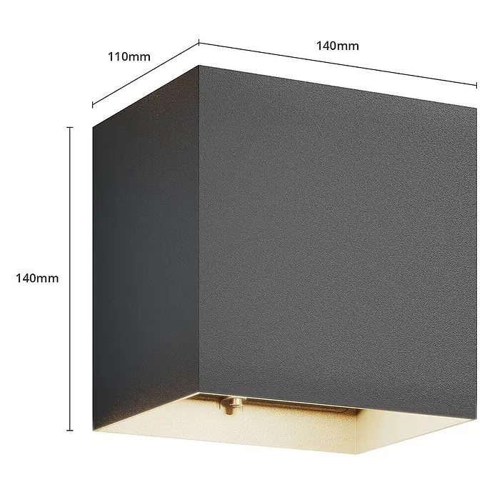 Lucande LED Wandleuchte aussen in dunkelgrau, Aussenlampe Wand -  - Dunkelgraue quaderförmige Wandleuchte mit warmem, nach unten gerichtetem Licht. Maße 140x140x110mm.