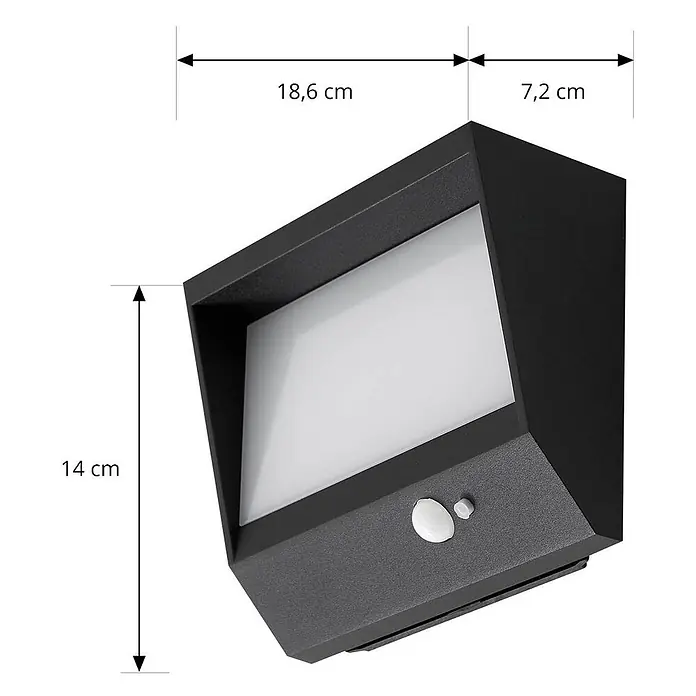 Lucande Außenwandleuchte Dava - schwarz, IP54 - Schwarze LED-Außenwandleuchte mit Bewegungsmelder. 18,6x7,2x14 cm.