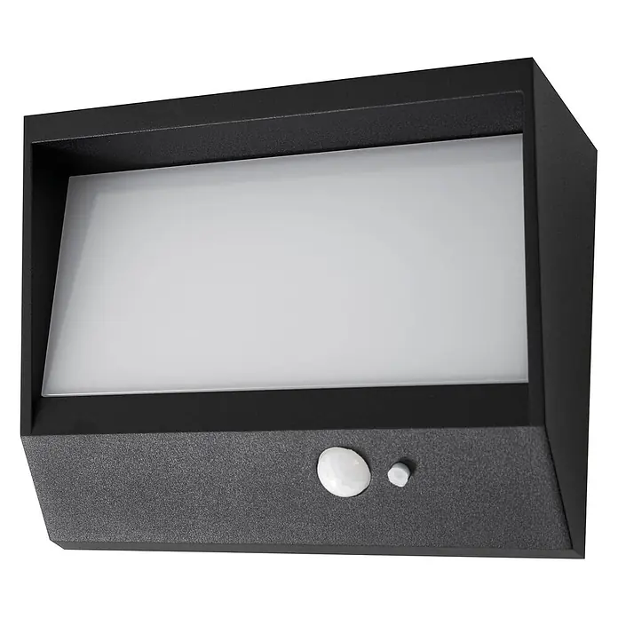 Lucande Außenwandleuchte Dava - schwarz, IP54 - Schwarze Außenwandleuchte mit weißem Diffusor, integriertem Bewegungs- und Lichtsensor.