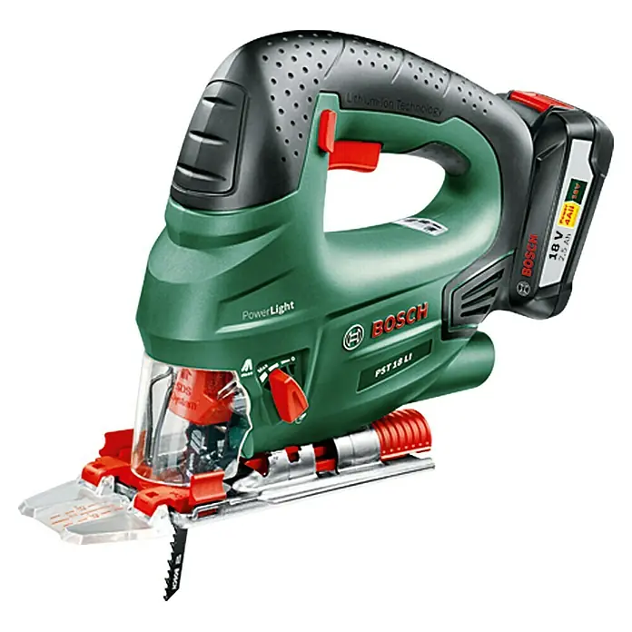 Bosch Power for All 18V Sierra de calar de batería PST 18 LI - 18 V, Iones de litio, 2,5 Ah, 1 batería, 0 /min - 2.400 /min - Sierra de calar a batería PST 18 LI de Bosch, una herramienta eléctrica versátil para cortes precisos en diversos materiales.