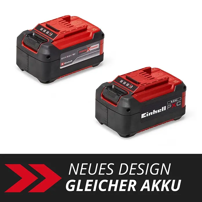 Einhell PXC 18V Akku PXC 18V 5,2Ah - 18 V, 5,2 Ah - Neues Design für zwei rot-schwarze Einhell 5.2Ah 18V Power X-Change Akkus.