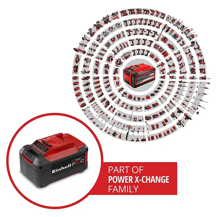 Einhell PXC 18V Akku PXC 18V 5,2Ah - 18 V, 5,2 Ah - Rote und schwarze Einhell Power X-Change Batterie, Teil eines vielseitigen Systems für Elektrowerkzeuge und Gartengeräte.