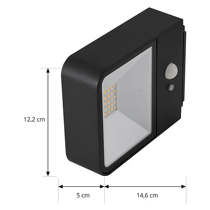 Lucande LED Solar Wandleuchte aussen in schwarz, transparent, mit -  - Schwarze Outdoor-LED-Wandleuchte mit integriertem Bewegungssensor und warmweißen LEDs.
