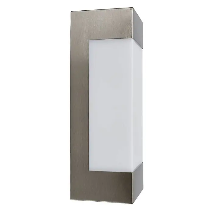 Lindby Edelstahl Wandlampe aussen, 1x 6,5W LED, Außenleuchte -  - Moderne rechteckige Wandleuchte mit gebürstetem Metallrahmen und weißem Lichtdiffusor.