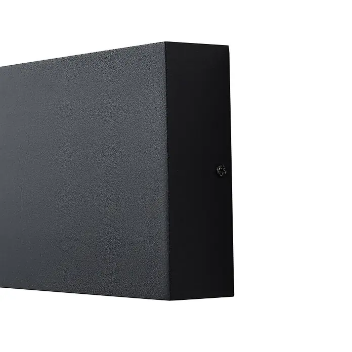 Lindby LED Wandleuchte aussen in schwarz, transparent, up down Aussenlampe -  - Dunkelgraue, rechteckige Wandleuchte mit strukturierter Oberfläche und sichtbarer Schraube.