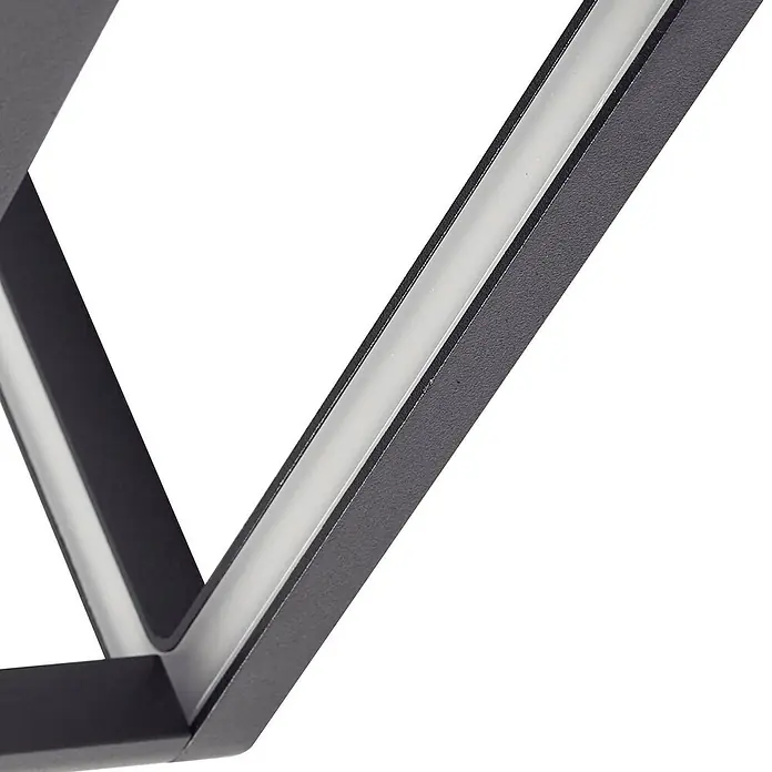 Lucande Außenwandleuchte Thorvid - schwarz, IP65 - Dunkelgrauer, strukturierter Metallrahmen mit integriertem weißem LED-Lichtstreifen.
