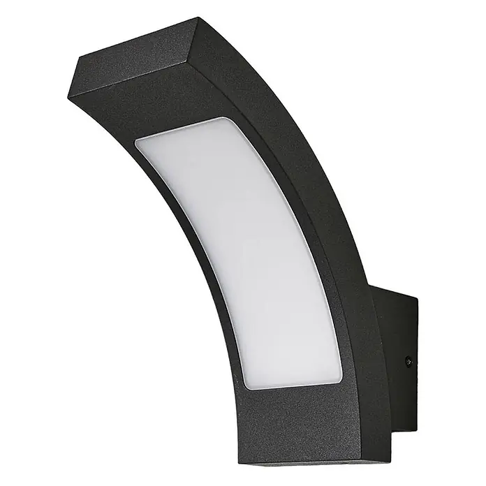 Lucande Außenwandleuchte Juvia - schwarz, IP54 - Schwarze, gebogene LED-Wandleuchte mit weißem Diffusor.