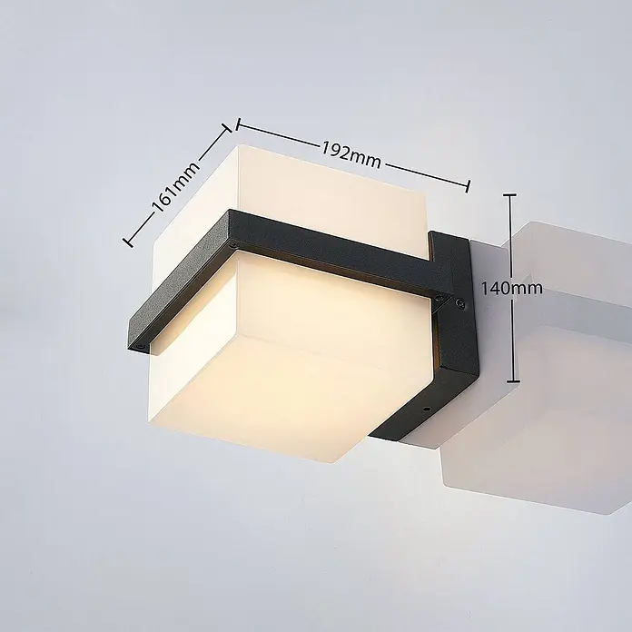 Lindby LED Wandleuchte aussen in anthrazit, weiß, Aussenlampe Wand -  - Moderne quadratische Leuchte mit weißem Diffusor und dunklem Metallrahmen, Maße 161x192x140mm.