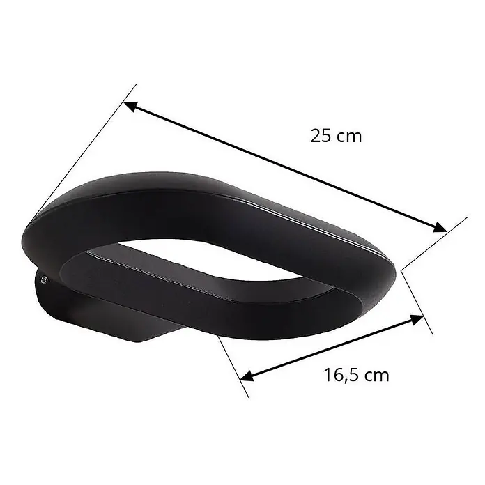 Lucande Außenwandleuchte Loop - schwarz, IP54 - Schwarze ovale LED-Wandleuchte, 25 cm lang und 16,5 cm tief.