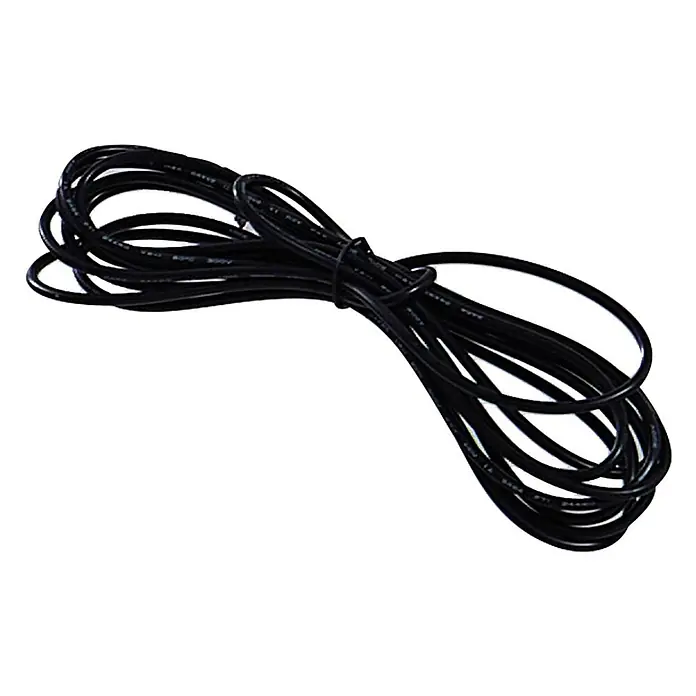Lindby Außenwandleuchte Virane - schwarz, schwarz, IP44 - Aufgewickeltes schwarzes Elektrokabel, bereit für verschiedene elektrische Verbindungen.