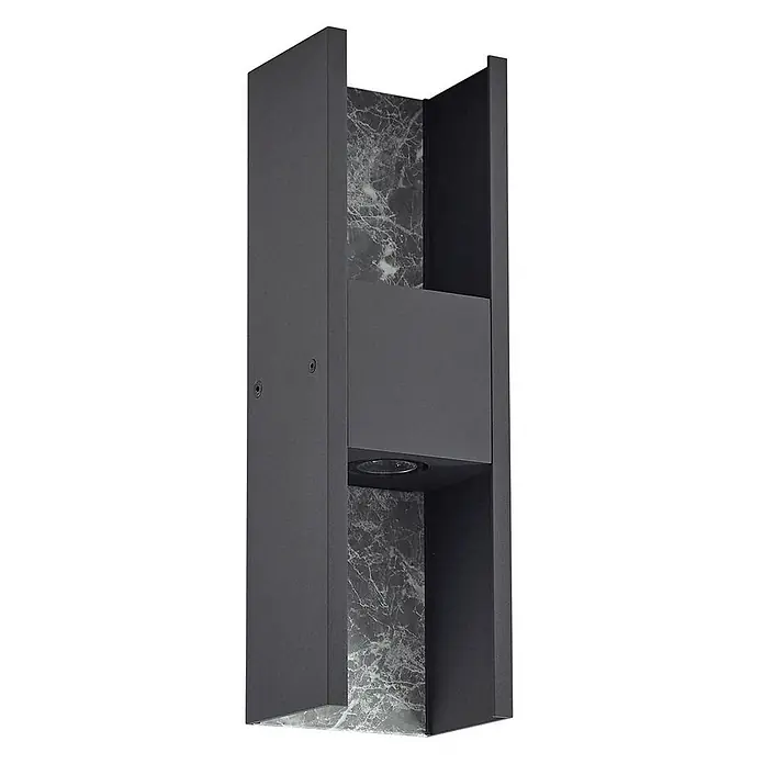 Lucande Außenwandleuchte Lavrin - schwarz, schwarz, IP54 - Dunkelgraue moderne Wandleuchte mit Marmoreinlage, spendet Licht nach oben und unten.