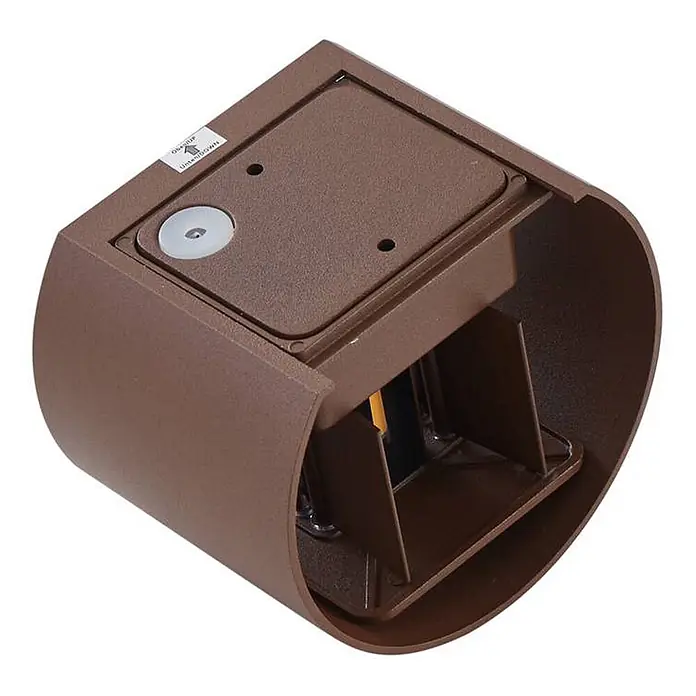 Lindby LED Wandleuchte aussen in rost, up down Aussenlampe Wand -  - Robuste braune, gekrümmte Außenwandleuchte mit Innenfächern und oberer Montageplatte.