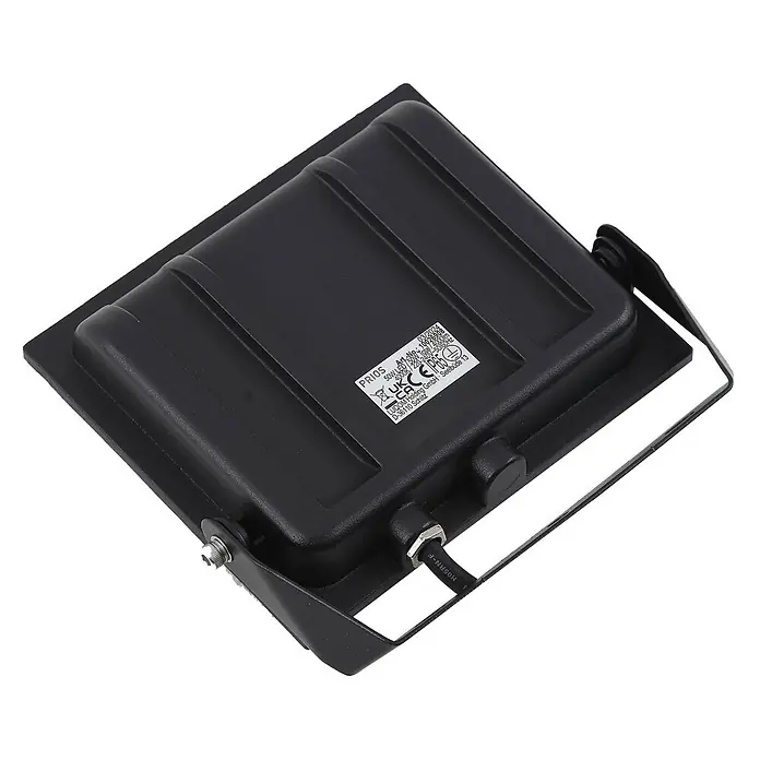 PRIOS LED Wandleuchte innen in schwarz, Wandstrahler -  - Schwarzer LED-Flutlichtstrahler, Rückansicht, mit Metallgehäuse, verstellbarem Bügel und Netzkabel.