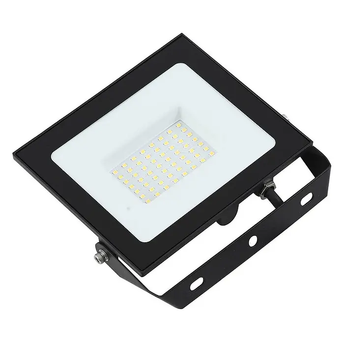 PRIOS LED Wandleuchte innen in schwarz, Wandstrahler -  - Schwarzer LED-Flutlichtstrahler mit gelben LEDs hinter weißem Diffusor, auf verstellbarer schwarzer Halterung.