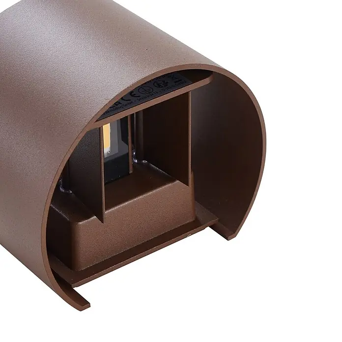 Lindby LED Wandleuchte aussen in rost, up down Aussenlampe Wand -  - Strukturierte, bronzefarbene, gekrümmte LED-Wandleuchte für geschirmte, abwärts gerichtete Beleuchtung.