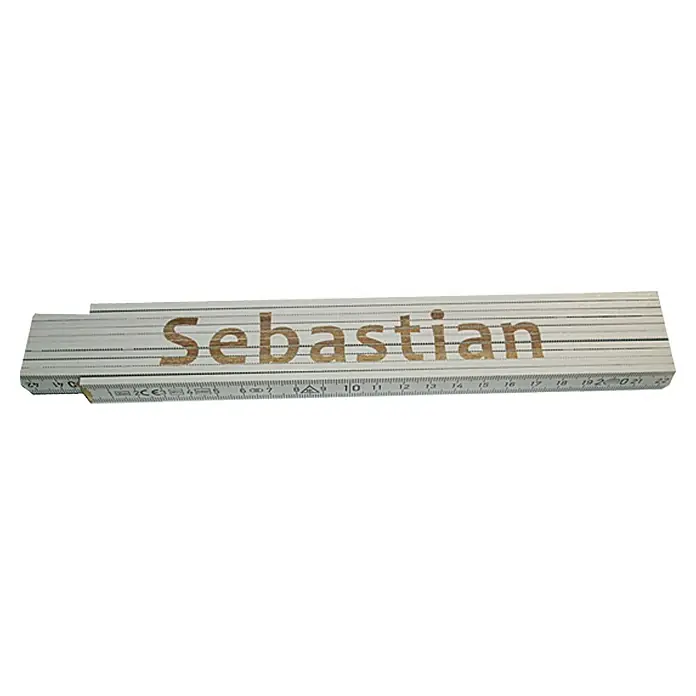 Zollstock - Aufdruck: Sebastian, 2 m - Ein Zollstock mit dem Namen "Sebastian", ein personalisiertes Werkzeug für präzise Messungen und ein einzigartiges Geschenk.