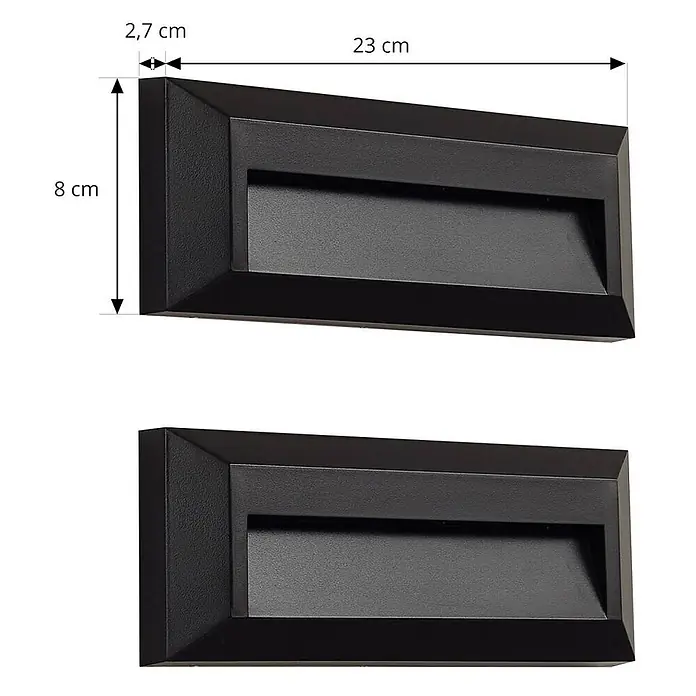 Lindby LED Wandleuchte aussen in schwarz, Aussenlampe Wand -  - Schwarze rechteckige Metall-LED-Wandleuchte, 23x8x2,7 cm.