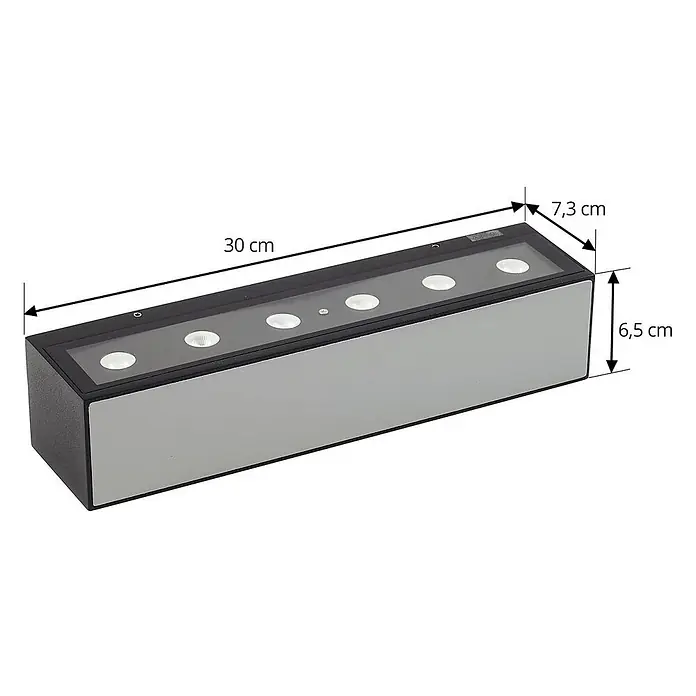 Lucande LED Wandleuchte aussen in schwarz matt, Aussenlampe Wand -  - Rechteckige anthrazitfarbene LED-Außenwandleuchte mit silbergrauer Platte, 30x7.3x6.5 cm.