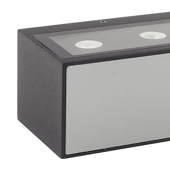 Lucande LED Wandleuchte aussen in schwarz matt, Aussenlampe Wand -  - Dunkelgraue Outdoor-Wandleuchte mit zwei LED-Spots und grauer Frontplatte.