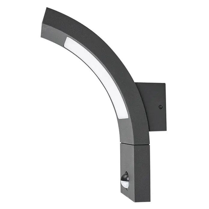 Lucande LED Wandleuchte aussen in graphit, weiß, mit Bewegungsmelder, -  - Moderne anthrazitfarbene LED-Außenwandleuchte mit Bogenform und integriertem Bewegungsmelder.