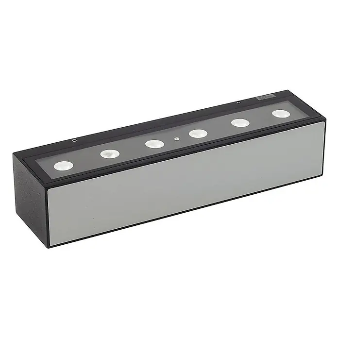 Lucande LED Wandleuchte aussen in schwarz matt, Aussenlampe Wand -  - Rechteckige schwarze und silbergraue LED-Außenwandleuchte mit sechs sichtbaren LEDs unter einer Abdeckung.