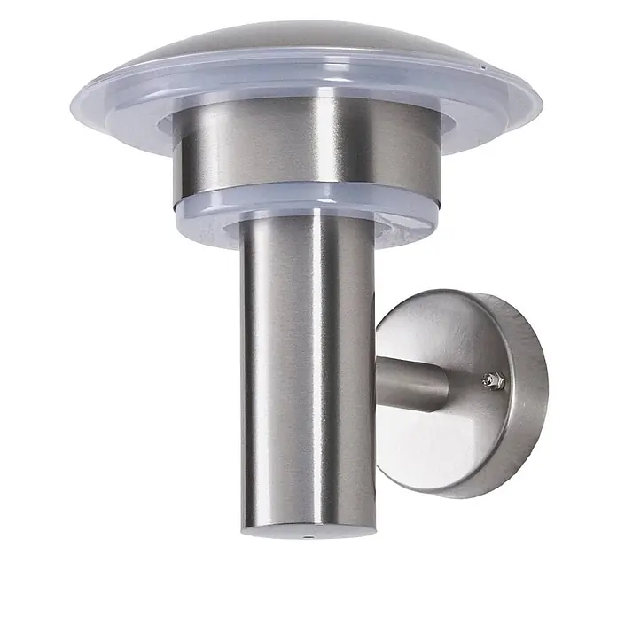 Lindby LED Wandlampe / Wandleuchte außen, Edelstahl, Kunststoff, 8,1W LED -  - Gebürstete Edelstahl-Außenwandleuchte mit zylindrischem Körper, gewölbter Oberseite und transluzentem Ringdiffusor.
