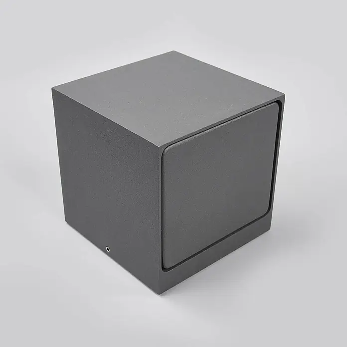 Lucande LED Wandleuchte aussen in dunkelgrau, Aussenlampe Wand -  - Dunkelgraue, texturierte, würfelförmige Metall-Leuchte mit modernem Design.