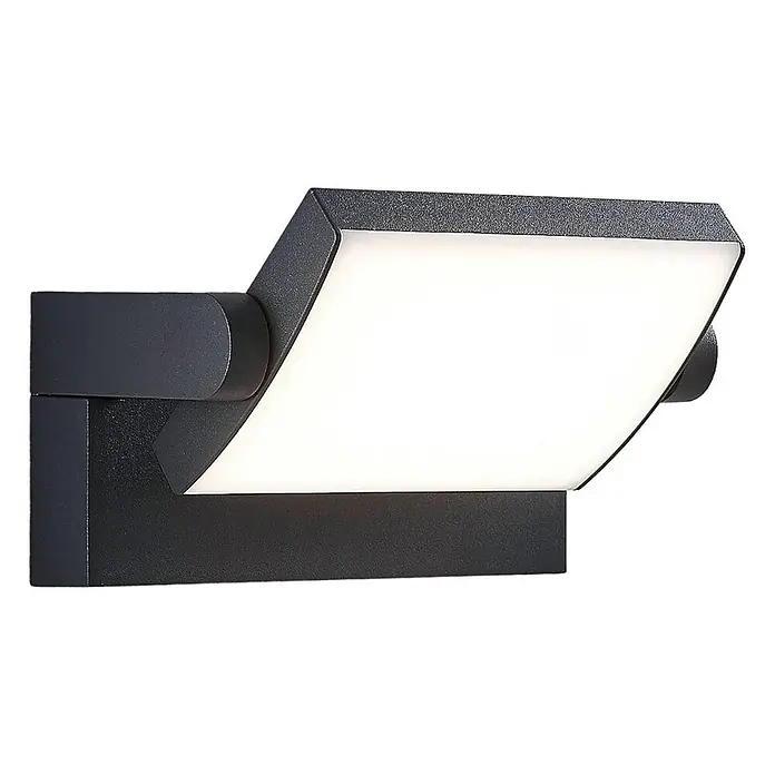 Lindby LED Wandleuchte aussen 340° schwenkbar, Wandlampe aussen -  - Anthrazitfarbene, strukturierte, verstellbare LED-Wandleuchte mit beleuchtetem Rechteckpaneel.