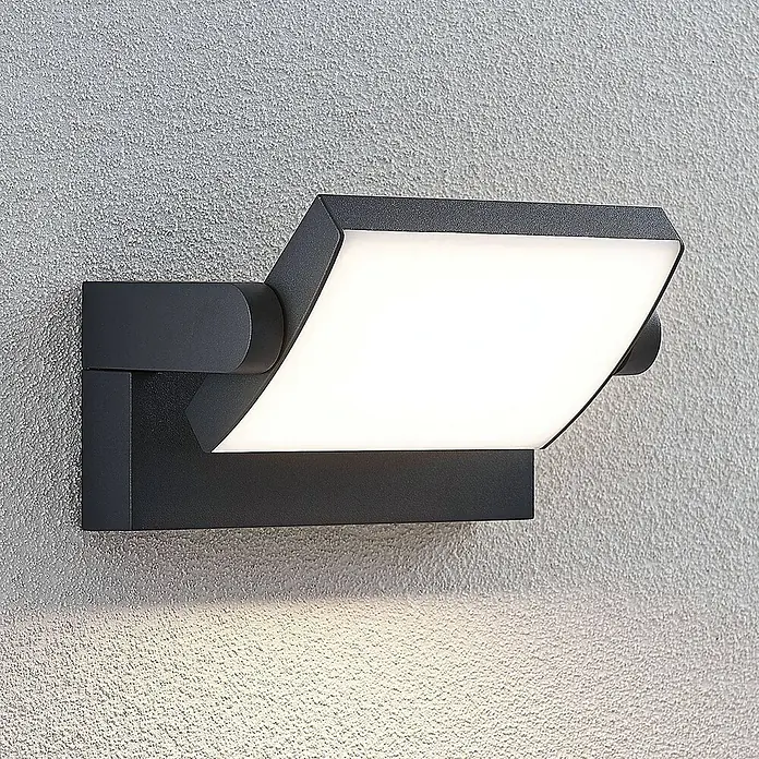 Lindby LED Wandleuchte aussen 340° schwenkbar, Wandlampe aussen -  - Moderne anthrazitfarbene Außenwandleuchte mit rechteckiger, matter Blende, die nach unten leuchtet.