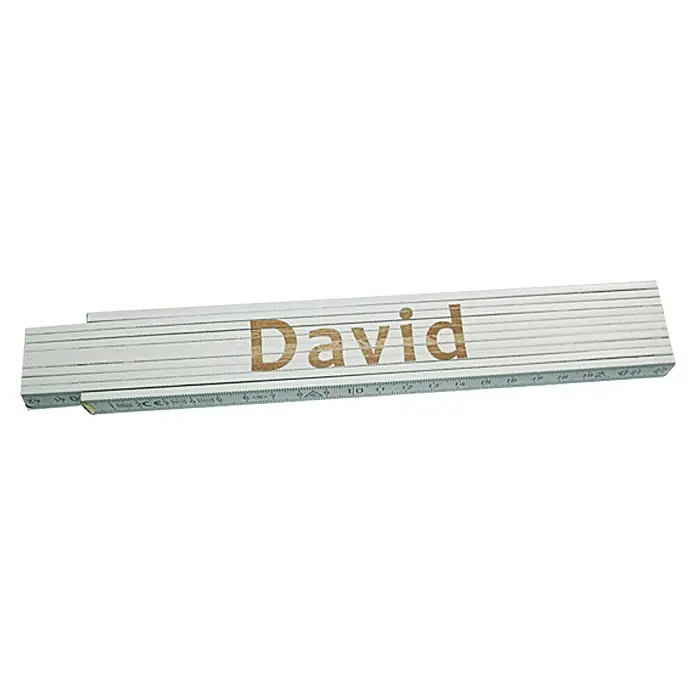 Zollstock - Aufdruck: David, 2 m - Bild einer Zollstock mit dem Namen "David" darauf, ein personalisiertes Werkzeug oder Geschenk für Handwerker.
