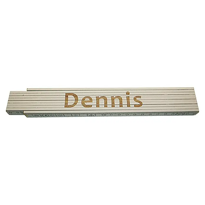 Zollstock - Aufdruck: Dennis, 2 m - Ein Zollstock aus Holz mit dem Namen "Dennis" eingraviert, ideal für Heimwerker und professionelle Handwerker.