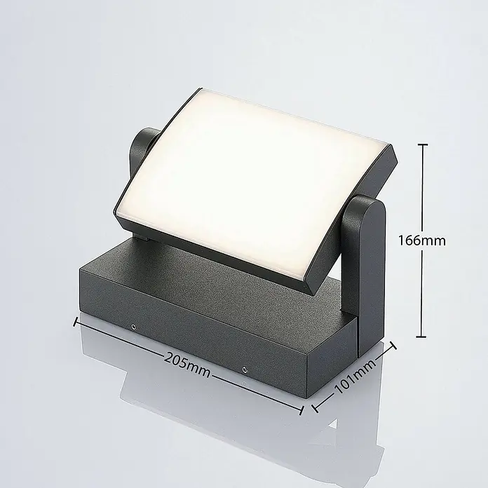 Lindby LED Wandleuchte aussen 340° schwenkbar, Wandlampe aussen -  - Dunkelgraue, verstellbare rechteckige LED-Außenleuchte. Maße: 205x101x166mm.