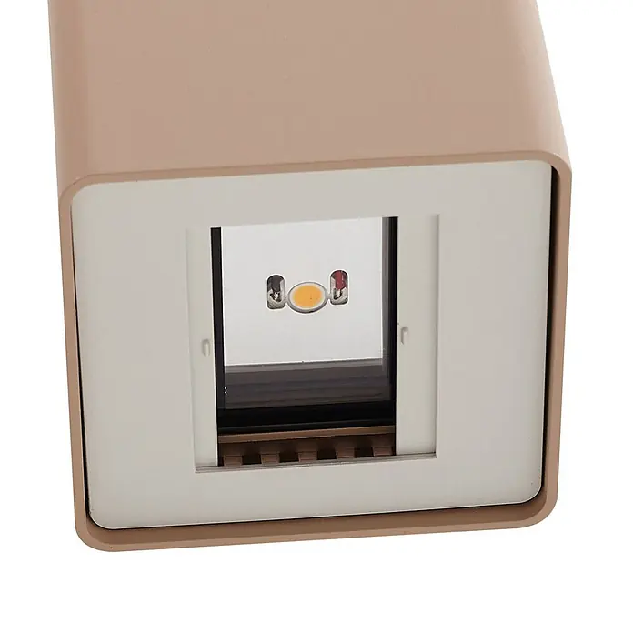 Lucande LED Wandleuchte aussen in beige, Aussenlampe Wand -  - Beige Außenwandleuchte mit freiliegendem LED-Chip und Gitterdiffusor in weißem Rahmen.