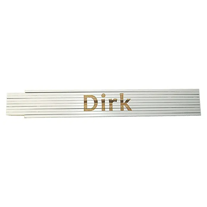 Zollstock - Aufdruck: Dirk, 2 m - Das Bild zeigt einen Zollstock mit dem Namenszug "Dirk", ideal für Handwerker und Heimwerker.