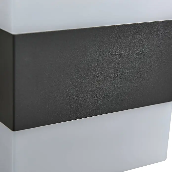 Lindby LED Wandleuchte aussen in schwarz, weiß, Aussenlampe Wand -  - Moderne rechteckige Wandleuchte mit weißem Diffusorkörper und dunkelgrauem, texturiertem Metallband.