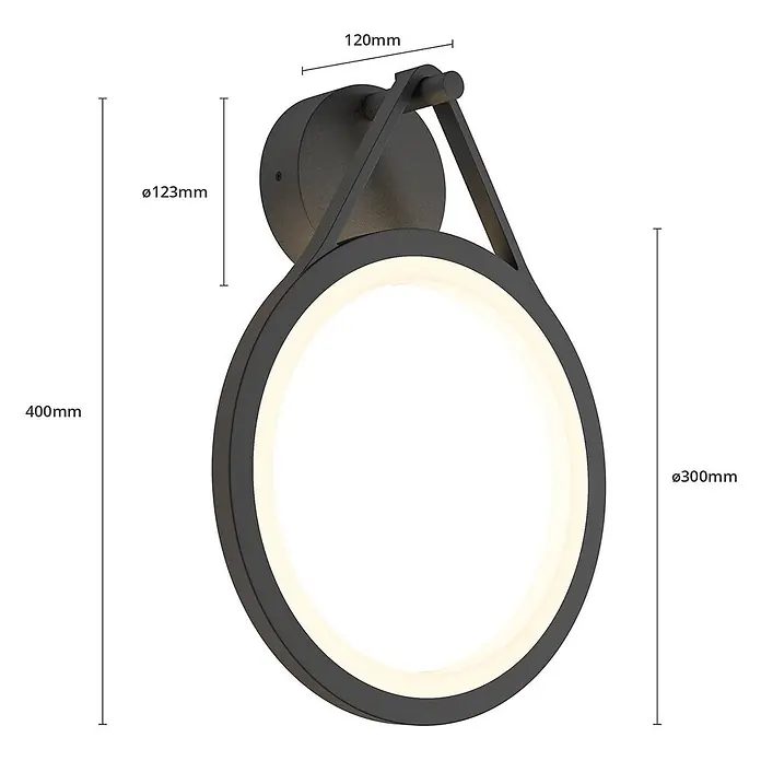 Lucande LED Wandleuchte aussen in anthrazit, weiß, Aussenlampe Wand -  - Eine moderne schwarze runde LED-Wandleuchte mit aufgehängtem Design und einem leuchtenden weißen Ring.