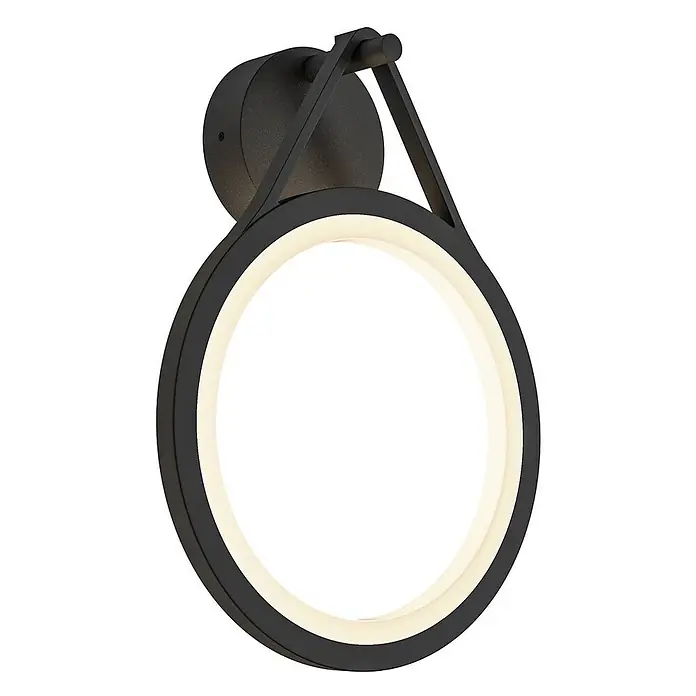 Lucande LED Wandleuchte aussen in anthrazit, weiß, Aussenlampe Wand -  - Schwarze runde LED-Wandleuchte mit modernem Design und warmem Licht, an einer Halterung montiert.