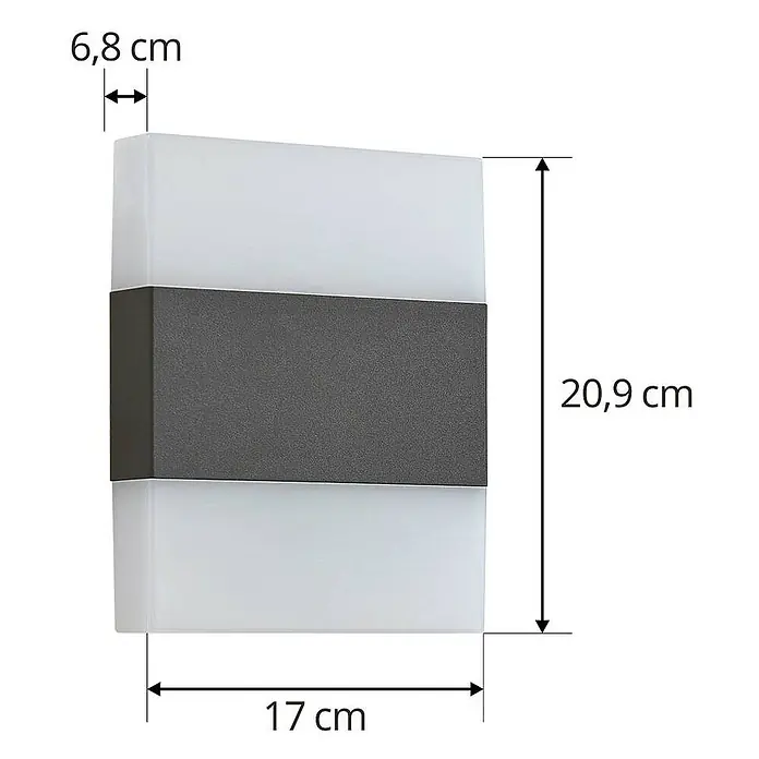 Lindby LED Wandleuchte aussen in schwarz, weiß, Aussenlampe Wand -  - Rechteckige Wandleuchte mit dunkelgrauem Mittelband und mattweißen Lichtdiffusoren. Maße: 17x20,9x6,8 cm.