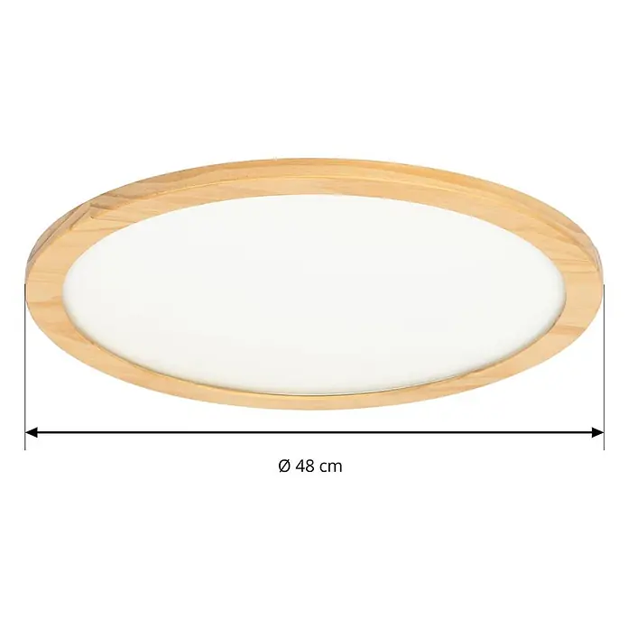 Lucande LED Deckenlampe Holz 48 cm, mit Fernbedienung, dimmbar, 24W LED -  - Runde LED-Deckenleuchte mit hellem Holzrahmen und weißem Diffusor, 48 cm Durchmesser.